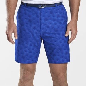 Peter Millar Mens Carrboro Fan Palm Twill Golf Shorts  Blue